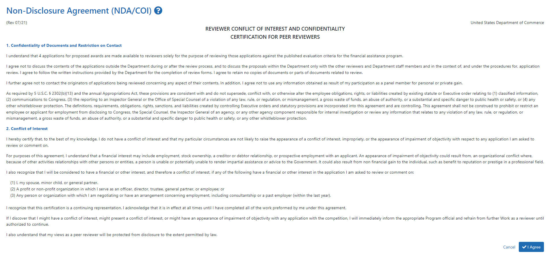 Non-Disclosure Agreement (NDA/COI) for DOC users
